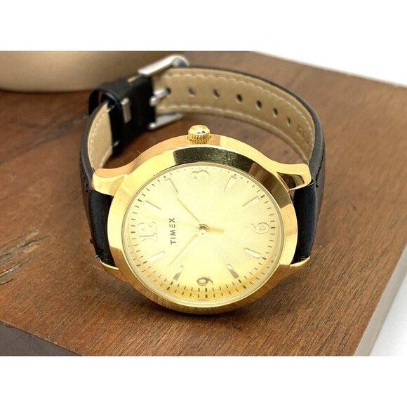 Timex Women's Watch TW2V36000 Quartz Gold Black Leather Band 32mm - Picture 7 of 13